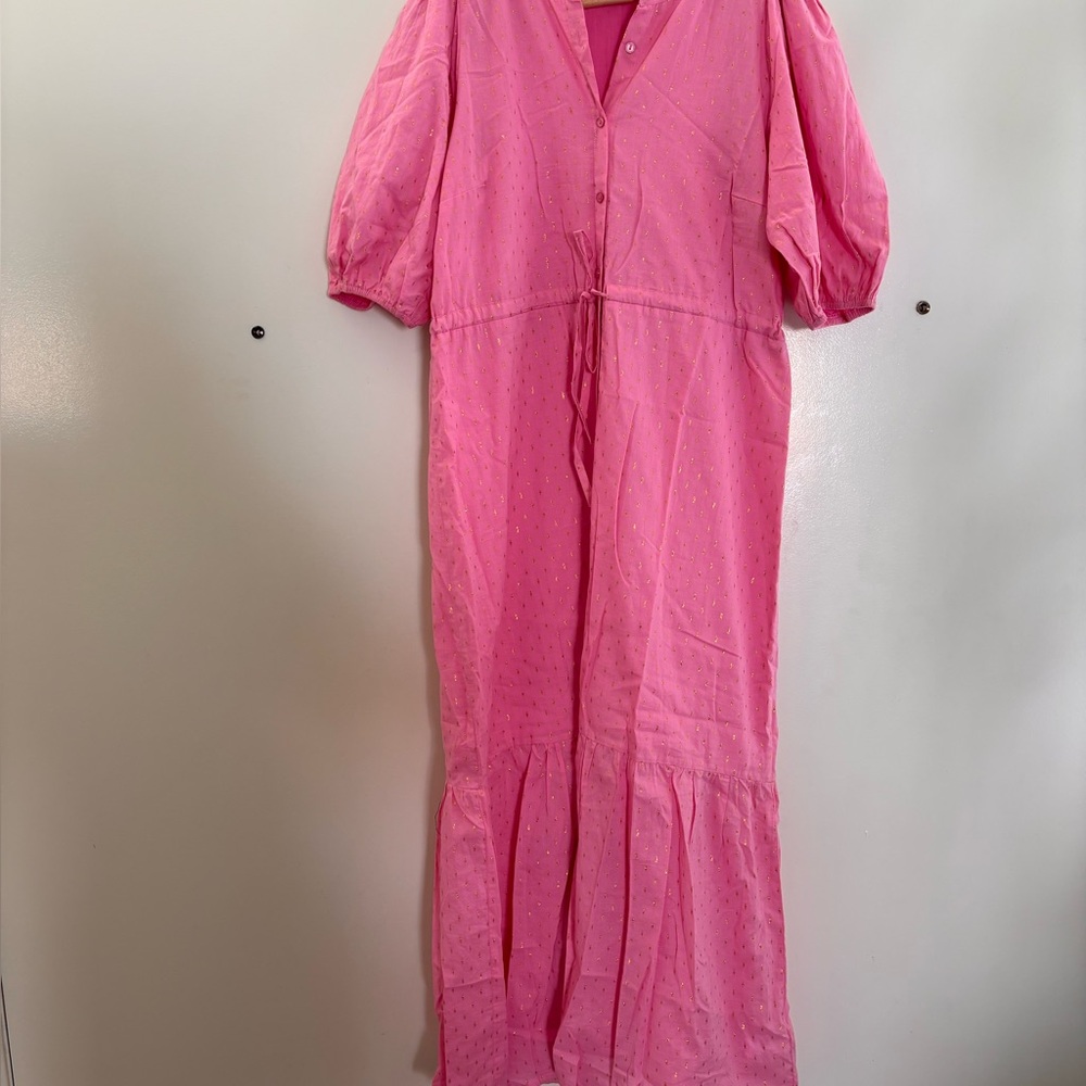 NWOT Emerson Fry India Collection Lucy Dress Pink Gold Lurex | Size L | Like New - Picture 4 of 9